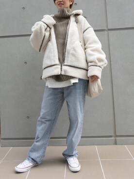 「CORNERS（コーナーズ）のアイテム（ムートンコート）」を使った、あかねさん（レディース・164cm）の冬コーディネート