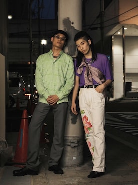 「VERSACE（ヴェルサーチ）のアイテム（トップス）」を使った、Droptokyoさん（メンズ・170cm）の夏コーディネート