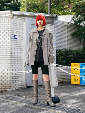 「PERVERZE（パーバーズ）のアイテム（パンツ）」を使った、Droptokyoさん（レディース・165cm）の秋コーディネート