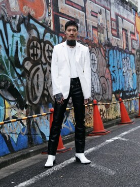 「JOHN LAWRENCE SULLIVAN（ジョンローレンスサリバン）のアイテム（ブーツ）」を使った、Droptokyoさん（メンズ・175cm）の冬コーディネート