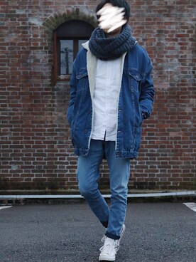 「H&M（エイチ・アンド・エム）のアイテム（ストール/ショール）」を使った、やっちさん（メンズ・169cm）の秋コーディネート