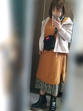 「Honeys（ハニーズ）のアイテム（マウンテンパーカー）」を使った、ゆんさん（レディース・153cm）の春コーディネート