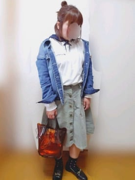 「にゃー」｜「アイテム（デニムジャケット）」を使った、ゆんさん（レディース・153cm）の春コーディネート