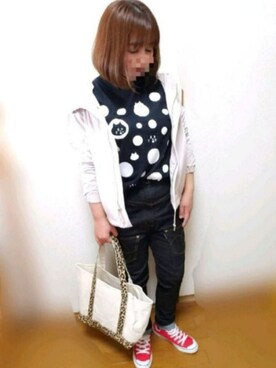 「Honeys（ハニーズ）のアイテム（マウンテンパーカー）」を使った、ゆんさん（レディース・154cm）の春コーディネート