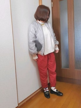 「POU DOU DOU（プードゥドゥ）のアイテム（MA-1）」を使った、ゆんさん（レディース・154cm）の冬コーディネート