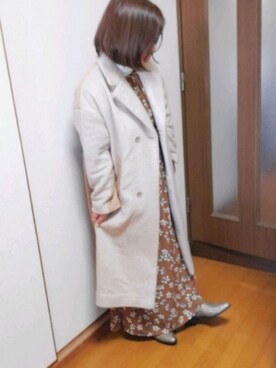「POU DOU DOU（プードゥドゥ）のアイテム（チェスターコート）」を使った、ゆんさん（レディース・154cm）の冬コーディネート