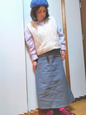 「にゃー」｜「アイテム（ハンチング/ベレー帽）」を使った、ゆんさん（レディース・154cm）の春コーディネート