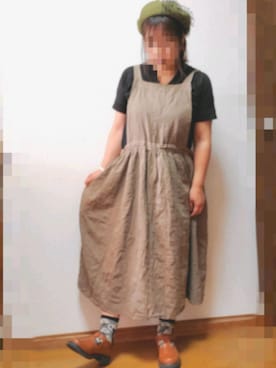 「Samansa Mos2（サマンサ モスモス）のオーバーレースエプロンワンピース（ワンピース）」を使った、ゆんさん（レディース・154cm）の秋コーディネート