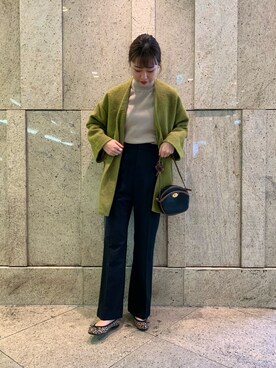 「カラーコート」｜「アイテム（ノーカラージャケット）」を使った、kotoさん（レディース・165cm）の秋コーディネート