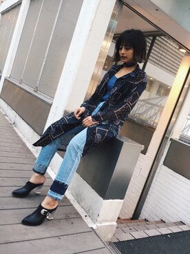 「リメイクデニム」｜「アイテム（サンダル）」を使った、HANAEさん（レディース・158cm）の春コーディネート