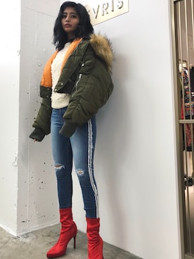 「N2B」｜「アイテム（ブルゾン）」を使った、HANAEさん（レディース・159cm）の春コーディネート