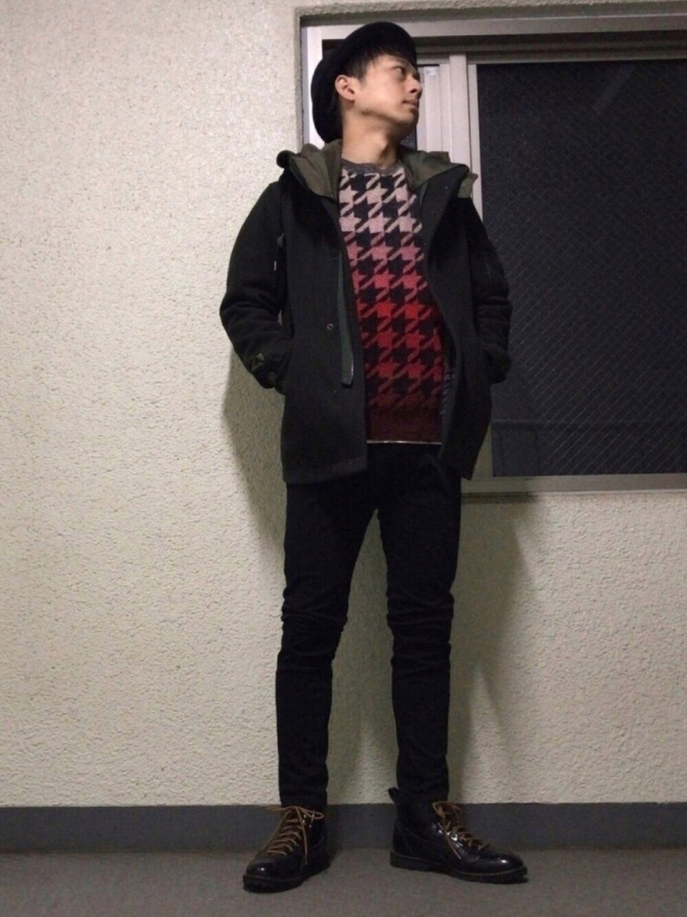「Paul Smith、RAGEBLUE、Onitsuka Tiger、B:MING by BEAMS、nano universe、格子柄、ニット、いいね、save、フォローお願いします🤑、フォローミー、おしゃれさんと繋がりたい」｜「NANO universeのテックメルトンショートモッズコート（モッズコート、グリーン系）」を使った、ポチ@BASE出品中‼️さん（メンズ・171cm）の秋コーディネートの1枚目の写真