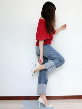 「MERCURYDUO（マーキュリーデュオ）のアイテム（デニムパンツ）」を使った、atsukonokoさん（レディース・156cm）の春コーディネート