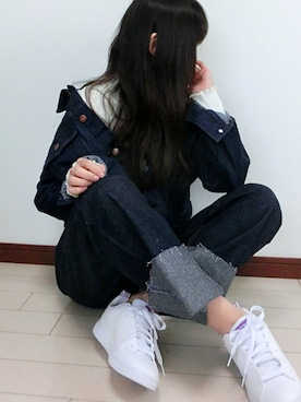 「白いスニーカー」｜「アイテム（ジャケット/アウター）」を使った、atsukonokoさん（レディース・157cm）の冬コーディネート