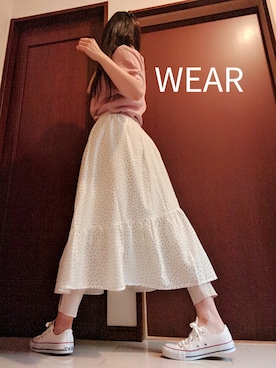 「ワッフルクルーネックＴ」｜「アイテム（レギンス/スパッツ）」を使った、atsukonokoさん（レディース・156cm）の夏コーディネート