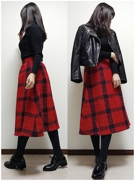 「PAGEBOY（ページボーイ）のアイテム（ライダースジャケット）」を使った、atsukonokoさん（レディース・156cm）の秋コーディネート
