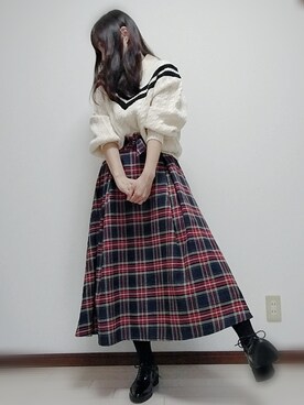 atsukonokoさんの「【OLIVE des OLIVE】タータンチェックフレアスカート」を使ったコーディネート