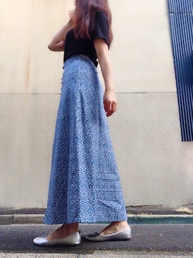 「小花柄」｜「アイテム（バレエシューズ）」を使った、atsukonokoさん（レディース・155cm）の夏コーディネート