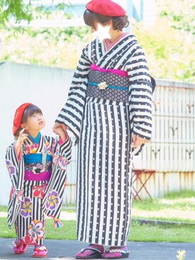 「90cm」｜「アイテム（浴衣）」を使った、ふーさん（キッズ・70cm）の夏コーディネート