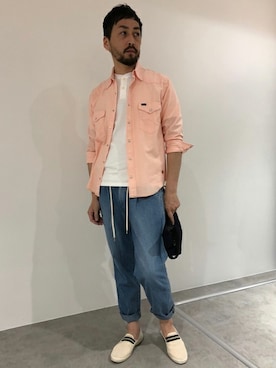 「アイテム（シャツ/ブラウス、ピンク系）」を使った、NANO universeさん（メンズ・182cm）の春コーディネート