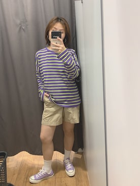 「MONKI（モンキ）のアイテム（パーカー）」を使った、youni酱酱さん（レディース・155cm）の春コーディネート
