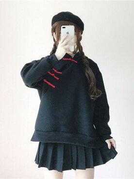中華風 キュート パーカー ブラックを使った人気ファッションコーディネート Wear