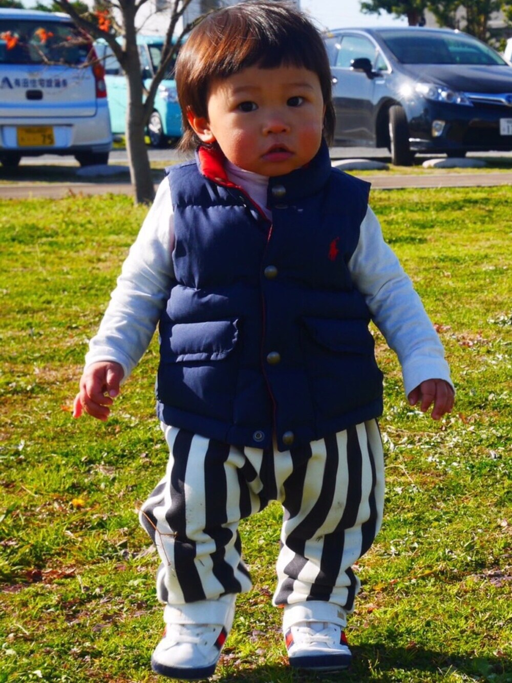 「1歳2カ月、80センチ、男の子、boy、シンプルコーデ、カジュアルコーデ、ZARA、POLO」｜「no brandのアイテム（その他パンツ、その他）」を使った、R☺︎さん（キッズ・80cm）の冬コーディネートの1枚目の写真