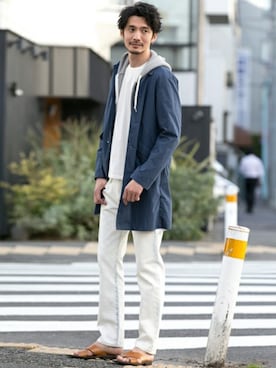 「URBAN RESEARCH Sonny Label（アーバンリサーチサニーレーベル）のアイテム（ステンカラーコート）」を使った、Sonny Label MENSさん（メンズ・186cm）の春コーディネート