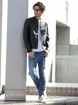 「URBAN RESEARCH Sonny Label（アーバンリサーチサニーレーベル）のアイテム（ライダースジャケット）」を使った、Sonny Label MENSさん（メンズ・186cm）の春コーディネート