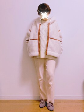 「titivate（ティティベイト）のﾃﾞｻﾞｲﾝﾗｲﾝﾎﾞｱﾌﾞﾙｿﾞﾝ（ブルゾン、ホワイト系）」を使った、Rii♡◡̈⃝⋆*さん（レディース・155cm）の冬コーディネート