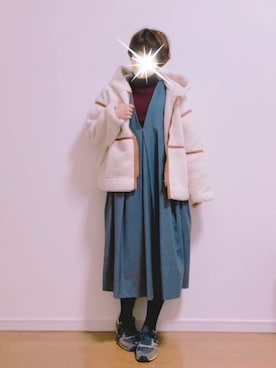 「titivate（ティティベイト）のﾃﾞｻﾞｲﾝﾗｲﾝﾎﾞｱﾌﾞﾙｿﾞﾝ（ブルゾン、ホワイト系）」を使った、Rii♡◡̈⃝⋆*さん（レディース・155cm）の冬コーディネート