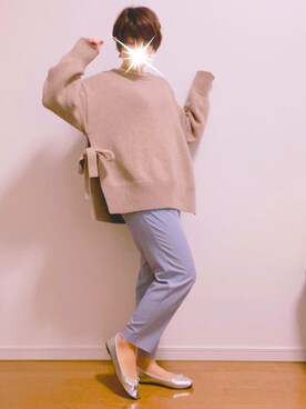 「LOWRYS FARM（ローリーズファーム）のサイドＳムスビプルオーバー　860711（ニット/セーター、ベージュ系）」を使った、Rii♡◡̈⃝⋆*さん（レディース・155cm）の冬コーディネート