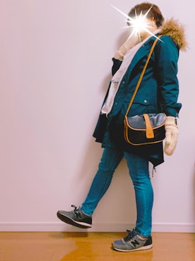 「GU（ジーユー）のアイテム（モッズコート、ブルー系）」を使った、Rii♡◡̈⃝⋆*さん（レディース・155cm）の冬コーディネート