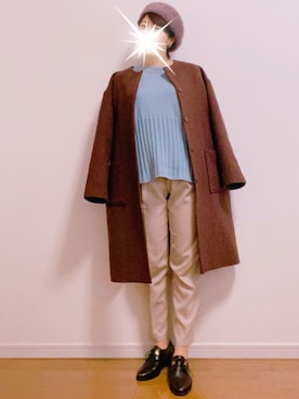 「COLLAGE GALLARDAGALANTE（コラージュガリャルダガランテ）のアンゴラ調ベレー帽（ハンチング/ベレー帽、ブラウン系）」を使った、Rii♡◡̈⃝⋆*さん（レディース・155cm）の春コーディネート
