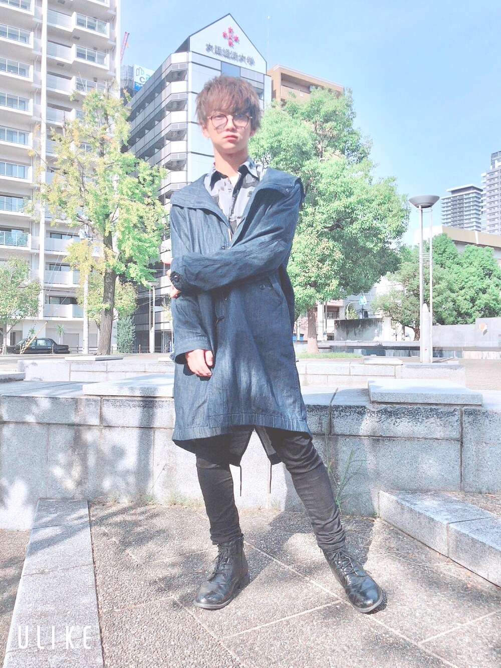「ビックシルエット、オーバーサイズ、モード、古着、けーし服、冬コーデ」｜「BACK NUMBERのアイテム（モッズコート、ブルー系）」を使った、ke-shiさん（メンズ・172cm）の秋コーディネートの1枚目の写真
