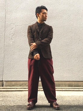 「JUNYA WATANABE MAN（ジュンヤワタナベマン）のアイテム（テーラードジャケット）」を使った、低身長アラサー　ゆたかさん（メンズ・162cm）の冬コーディネート
