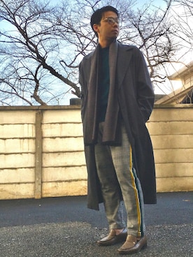 「MB（エムビー）のアイテム（トレンチコート）」を使った、低身長アラサー　ゆたかさん（メンズ・162cm）の冬コーディネート