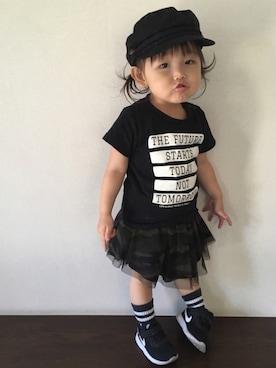 「アイテム（キャスケット、ブラック系）」を使った、♥︎Ena◡̈♥︎さん（キッズ・80cm）の夏コーディネート