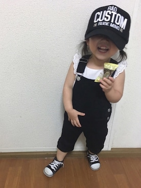 「RAD CUSTOM（ラッドカスタム）のアイテム（帽子）」を使った、♥︎Ena◡̈♥︎さん（キッズ・80cm）の夏コーディネート