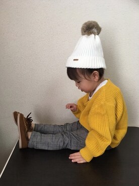「ポンポン付きニット帽」｜♥︎Ena◡̈♥︎さん（キッズ・90cm）の秋コーディネート