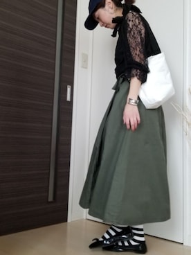 「ボーダーソックス」｜「アイテム（アクセサリー）」を使った、mariko-u.さん（レディース・158cm）の春コーディネート