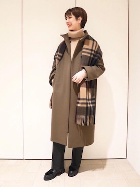 「Joshua Ellis（ジョシュアエリス）の一部別注＜Joshua Ellis（ジョシュア エリス）＞BLACKWATCH ストール†◆（ストール/ショール）」を使った、MARIKO KAMEDAさん（レディース・172cm）の秋コーディネート