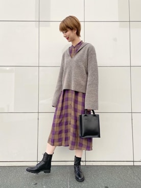 「TICCA（ティッカ）のアイテム（ワンピース）」を使った、MARIKO KAMEDAさん（レディース・172cm）の秋コーディネート