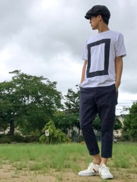 「NANO universe（ナノユニバース）のアイテム（キャスケット）」を使った、JUNKAPPLEさん（メンズ・170cm）の夏コーディネート