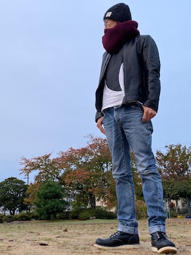 「goa（ゴア）のアイテム（帽子）」を使った、JUNKAPPLEさん（メンズ・169cm）の秋コーディネート