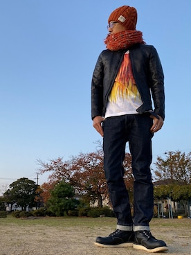 「ZIP FIVE（ジップファイブ）のアイテム（帽子）」を使った、JUNKAPPLEさん（メンズ・169cm）の秋コーディネート