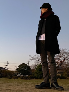 「nano・universe」｜「アイテム（ステンカラーコート）」を使った、JUNKAPPLEさん（メンズ・169cm）の秋コーディネート