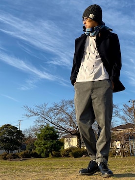「goa（ゴア）のアイテム（帽子）」を使った、JUNKAPPLEさん（メンズ・169cm）の冬コーディネート