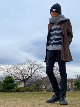 「goa（ゴア）のアイテム（帽子）」を使った、JUNKAPPLEさん（メンズ・169cm）の冬コーディネート