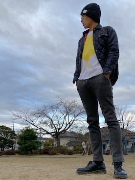 「goa（ゴア）のアイテム（帽子）」を使った、JUNKAPPLEさん（メンズ・169cm）の冬コーディネート